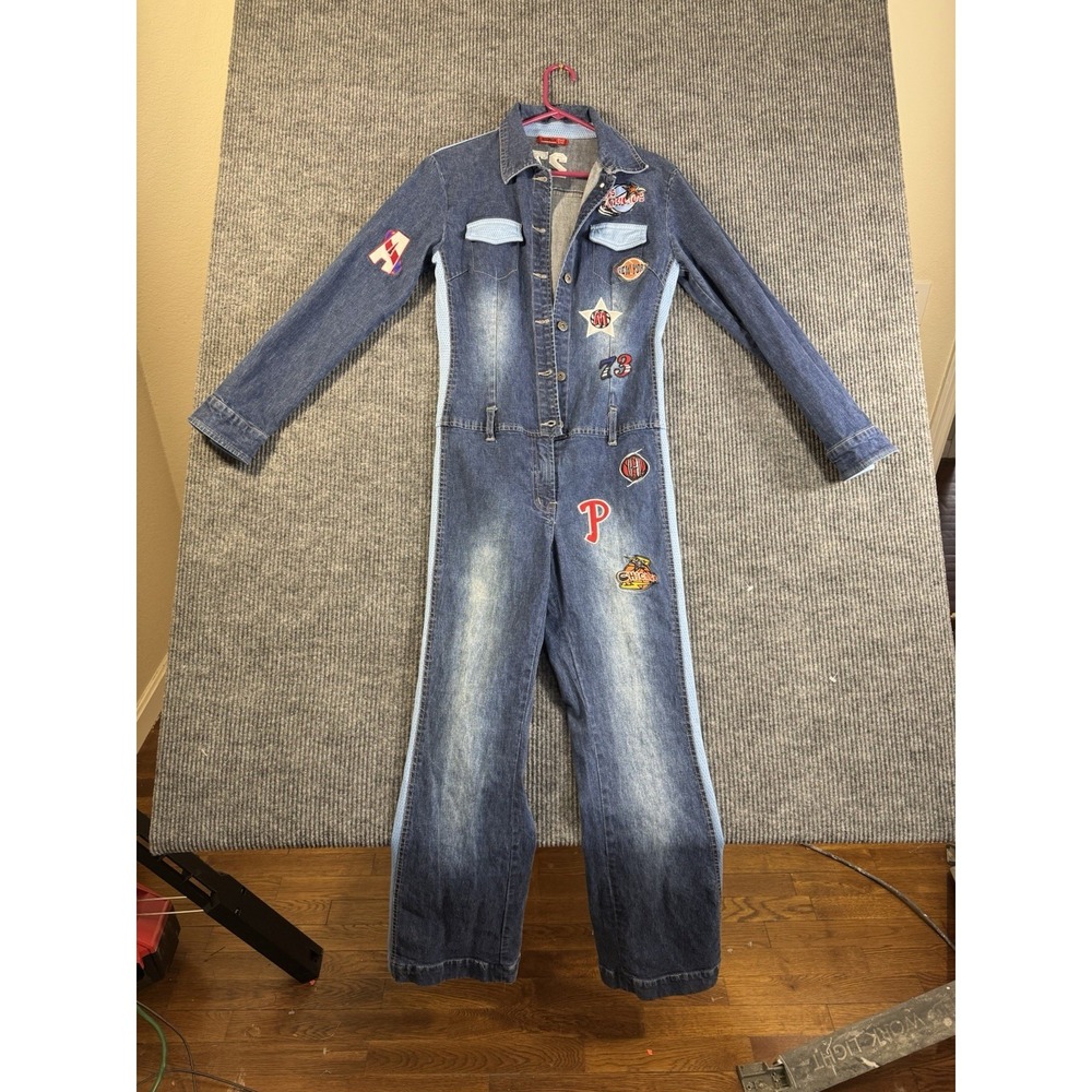 vintage Baby Noiz denim jumpsuit featuring various patches Size L